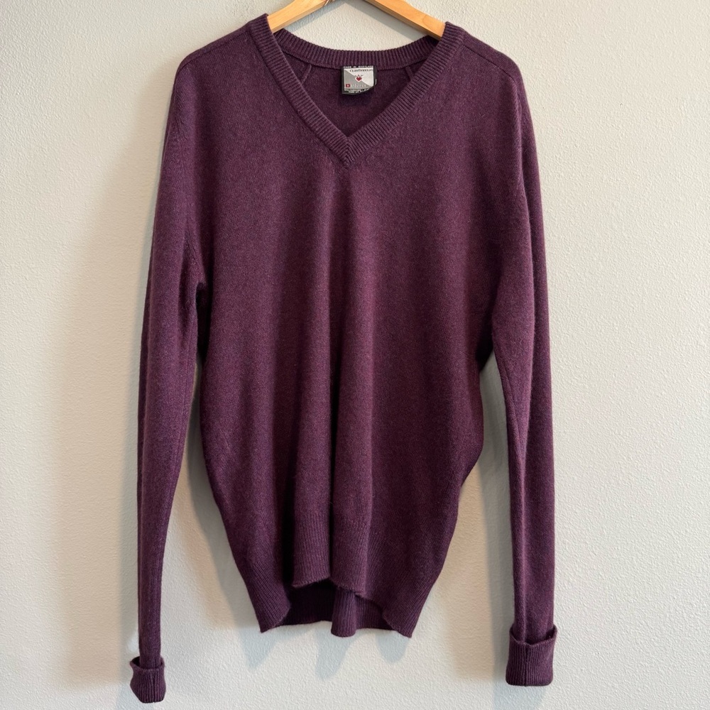 Clan Douglas Cashmere Scotland Purple V-Neck Sweater Medium Long Preppy